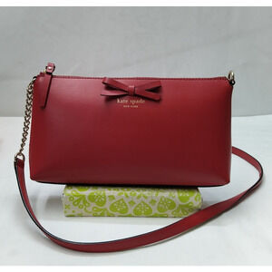 Kate Spade New York Red Leather Chain Strap Zipper Closure Crossbody Bag